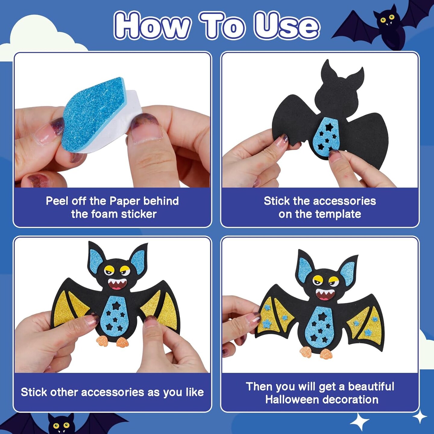 12 Pack Bat Crafts Kits Bat Foam Stickers