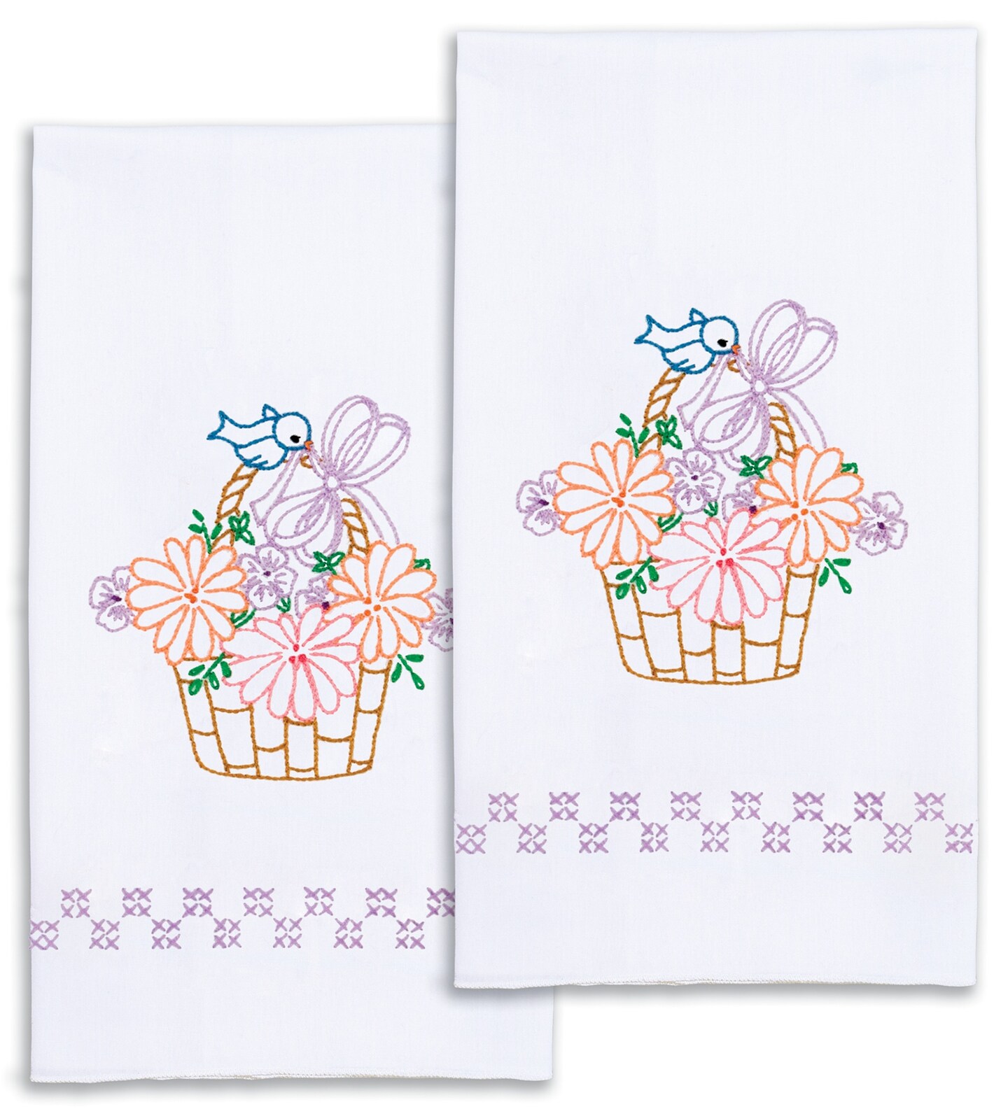 Jack Dempsey Stamped Decorative Hand Towel Pair 17"X28"-Bird On A Basket