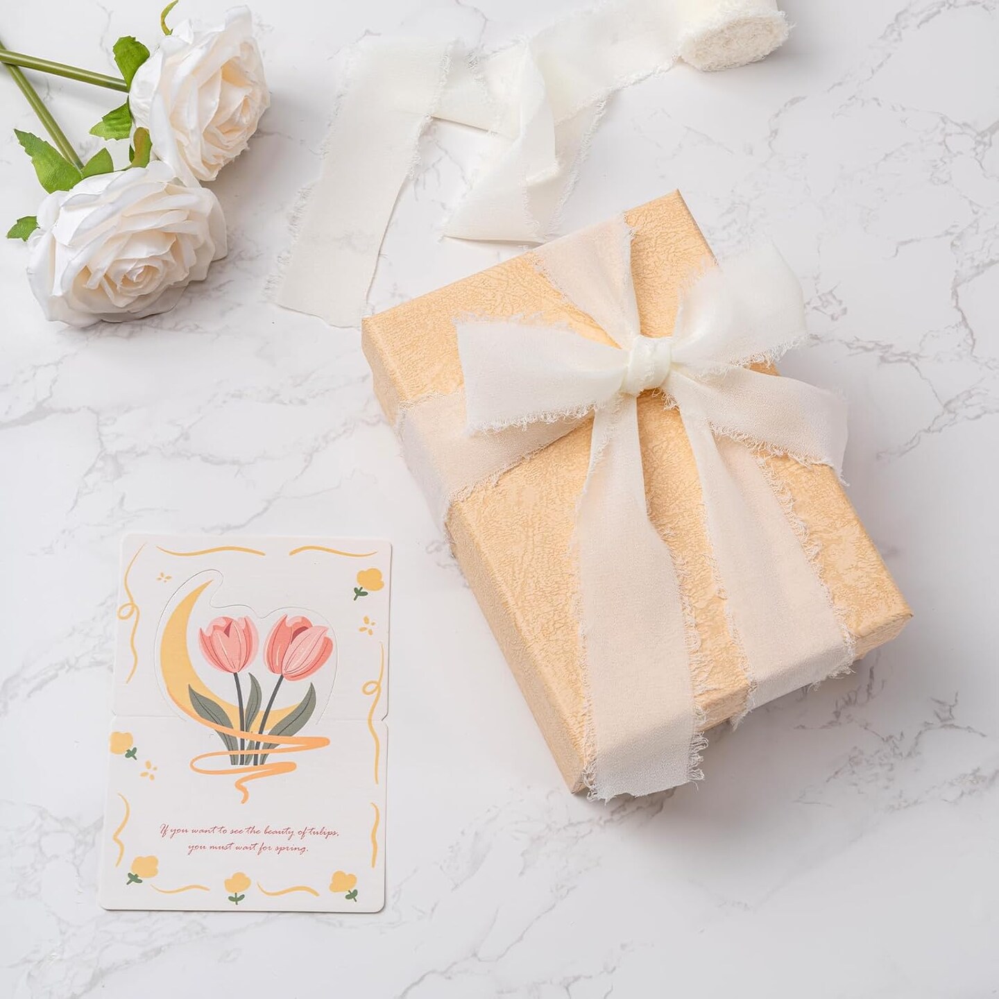 1.5Inch x 3 Rolls Total 24 Yards Ivory Handmade Chiffon Ribbon