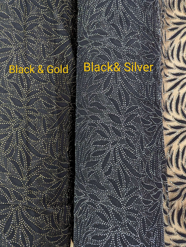 1 Yard Black Velvet Flocking Lace Glitter Mesh Fabric with Stretch 100 Percent Polyester 59/60 Inches Wide