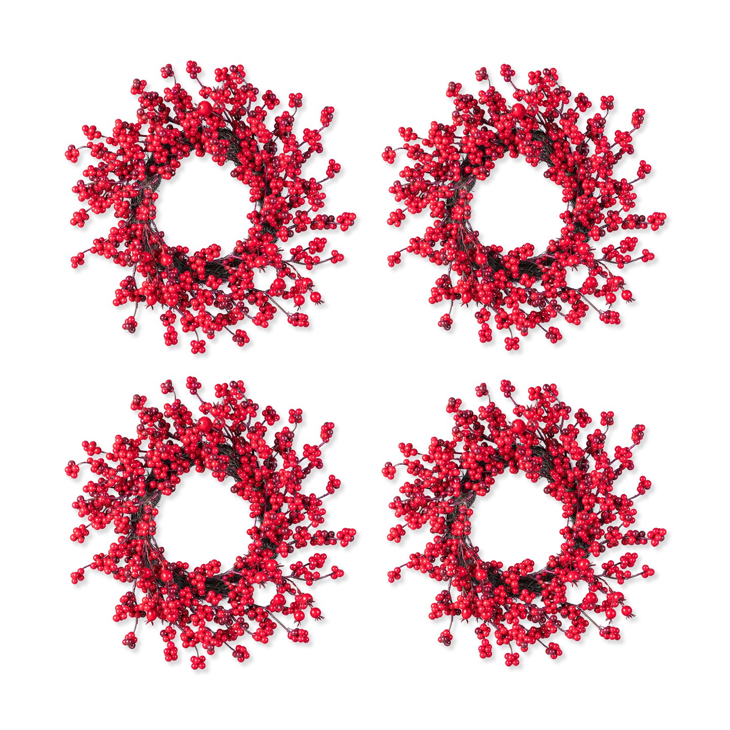 Set of 5 Christmas Red Berries 41&#x22;H Porch Tree &#x26; 6ft Garland &#x26; 25&#x22;D/14&#x22;D Wreath Set