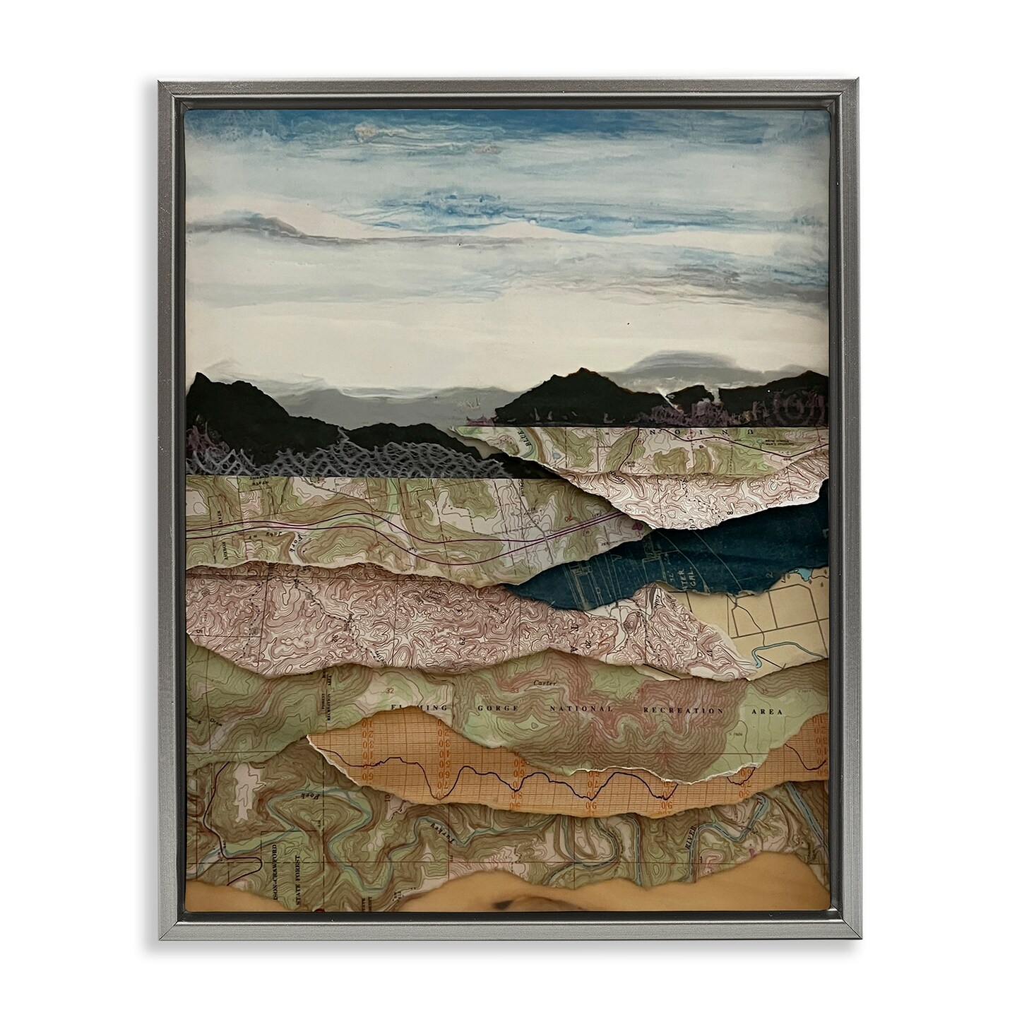 Stupell Industries Map Collaged Mountains Landscape Floating Frame By Stacy Gresell