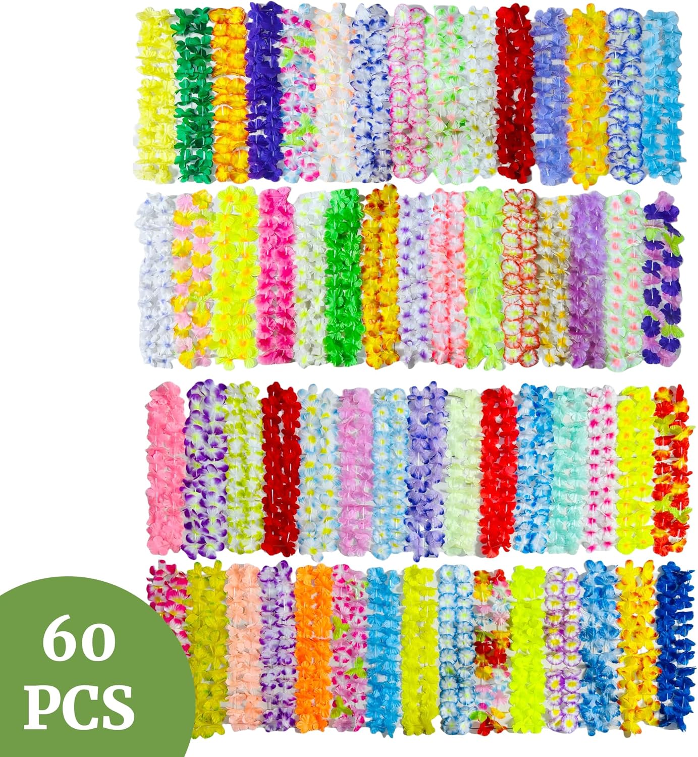 60pcs Hawaiian Leis Bulk for Luau Party, Birthday Party Hawaii Themed Decorations