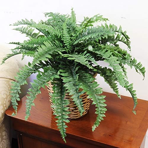 3-Pack – 34” Faux Boston Fern Plants with 42 Lifelike Fronds – UV Resistant Hanging Greenery for Home, Office, Porch & Garden Decor