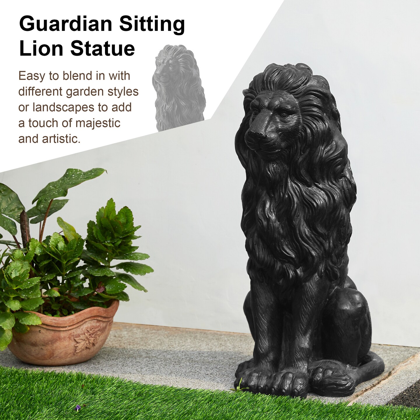 Set of 2 27.75"H Oversized MGO Guardian Sitting Lion Garden Statue