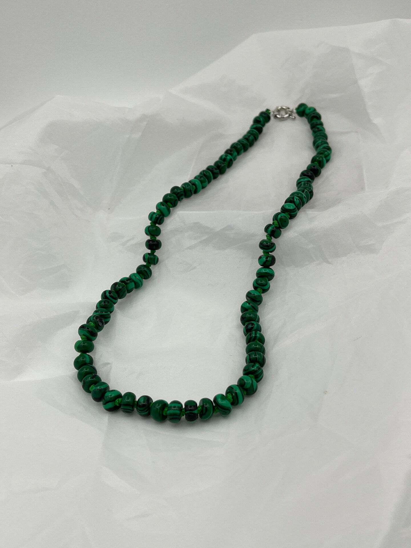 Natural Malachite Gemstone Rondelle Beaded Necklace