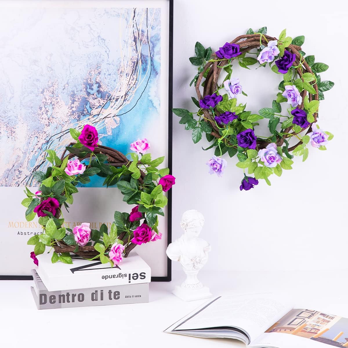 3Pack Artificial Rose Flower Garland, 23.7FT Fake Vines Silk Flowers (Purple)