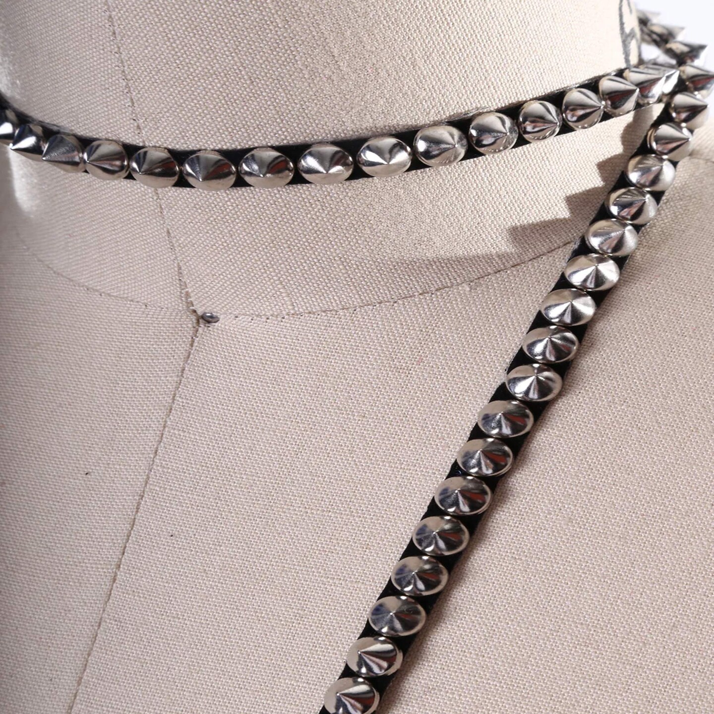 1 Yard Silver Iron On Spike Tape Trim 1/4 Inch on Black Velvet