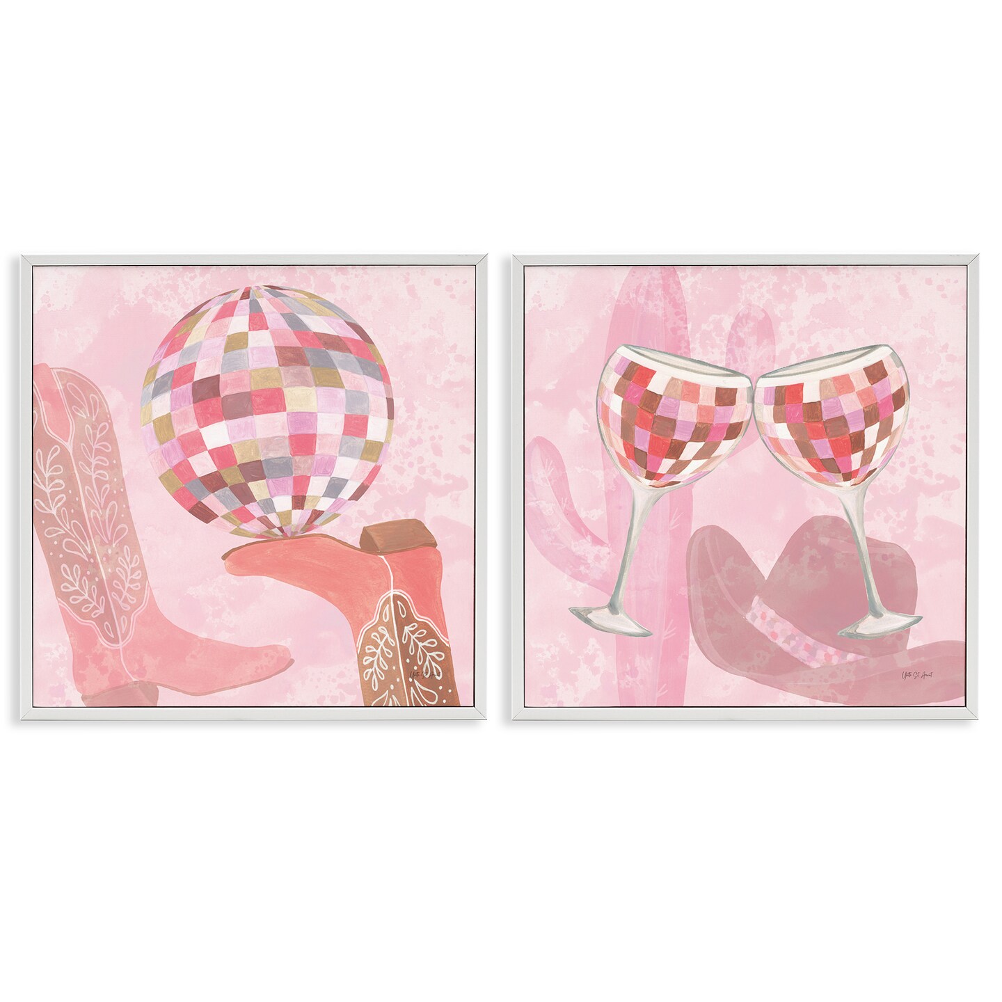 Stupell Industries Disco Cowgirl Western Glam 2pc Framed Giclee Set By ...