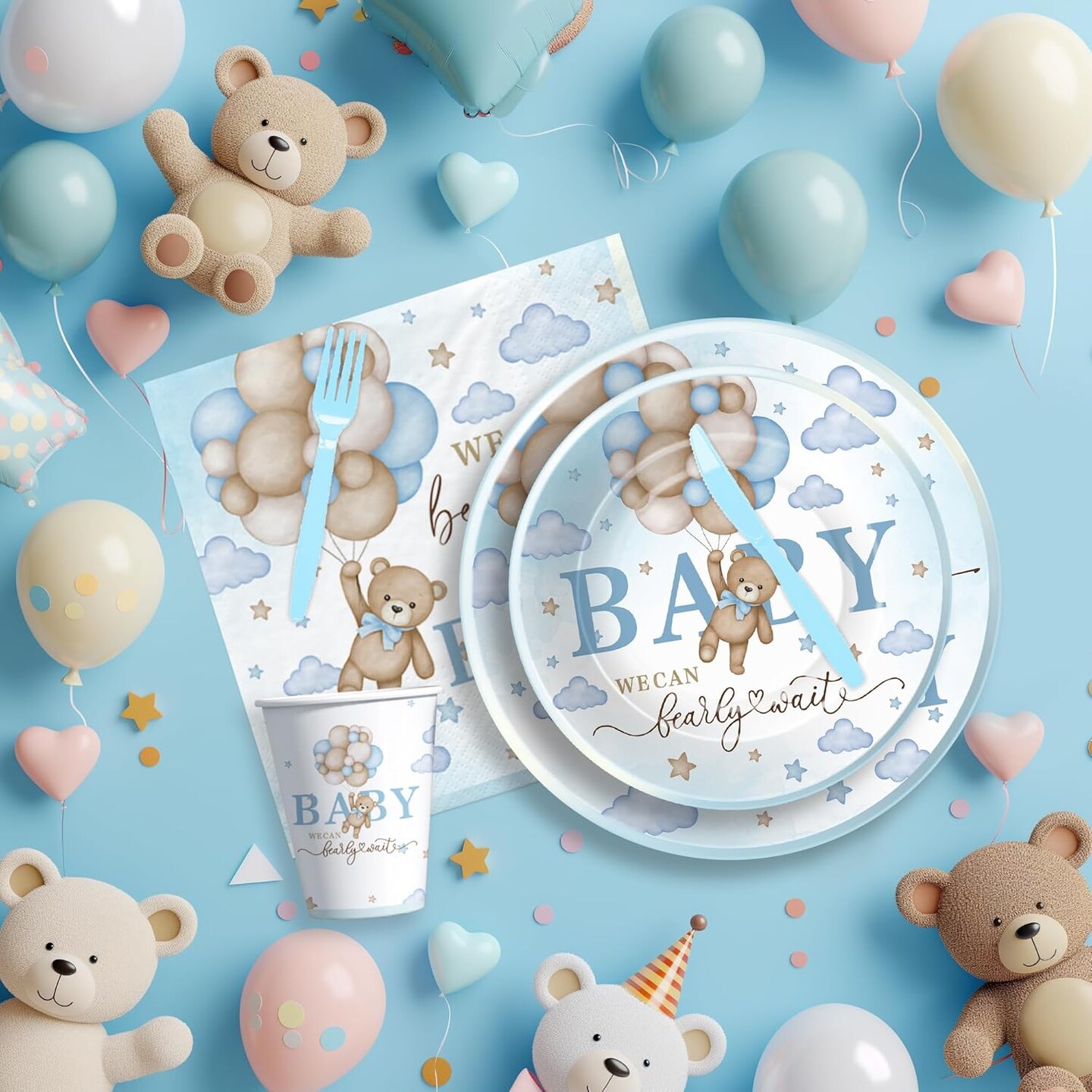 Bear Baby Shower Decorations Tableware - We Can Bearly Wait Baby Shower Decorations