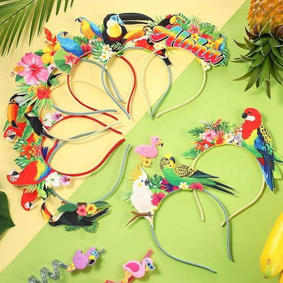 16 Pcs Hawaiian Headbands Bulk Felt Parrot Head Boppers Luau Headdress