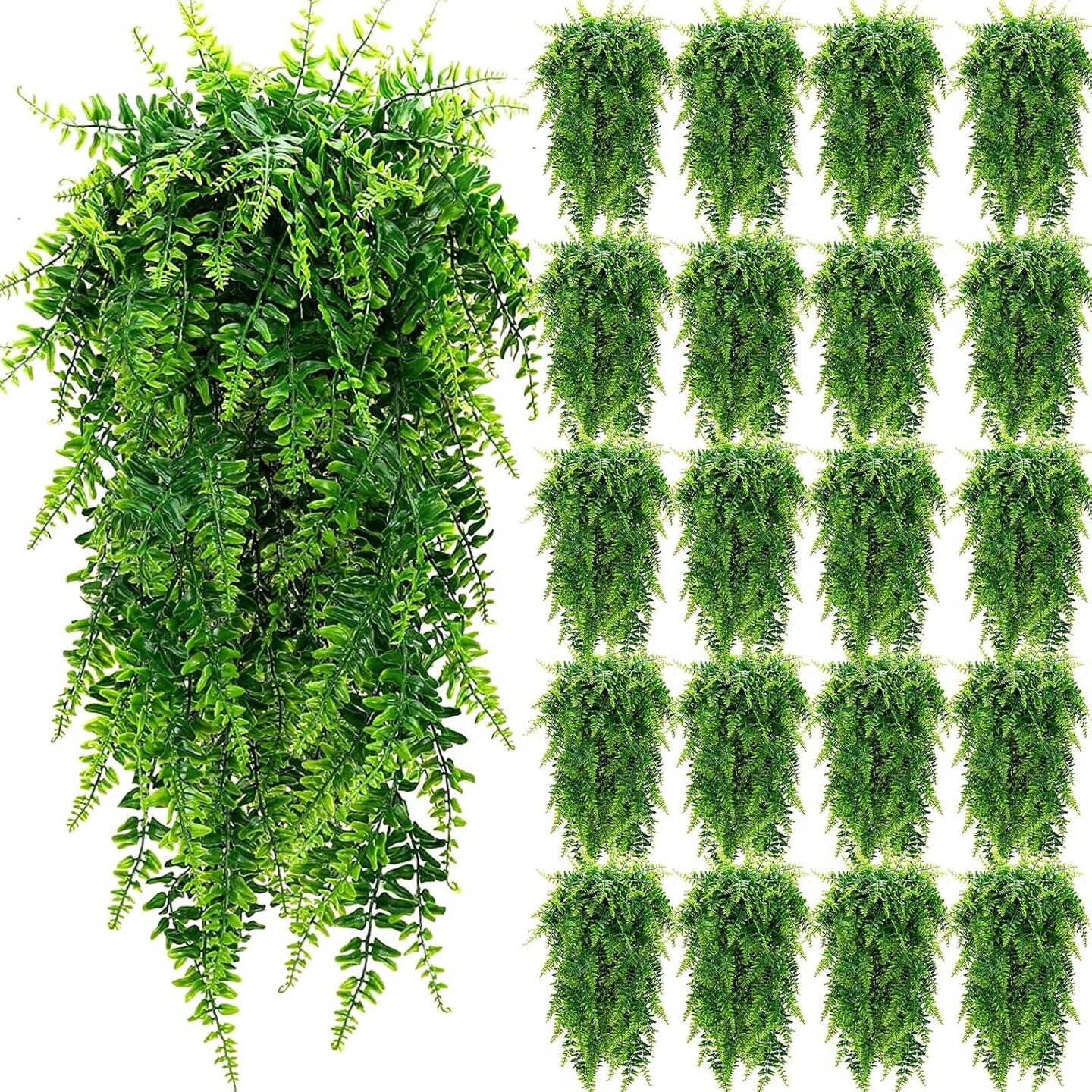 32 Inch - 20 Pcs Artificial Hanging Plants Boston Ferns Plastic Fake Plants Garland