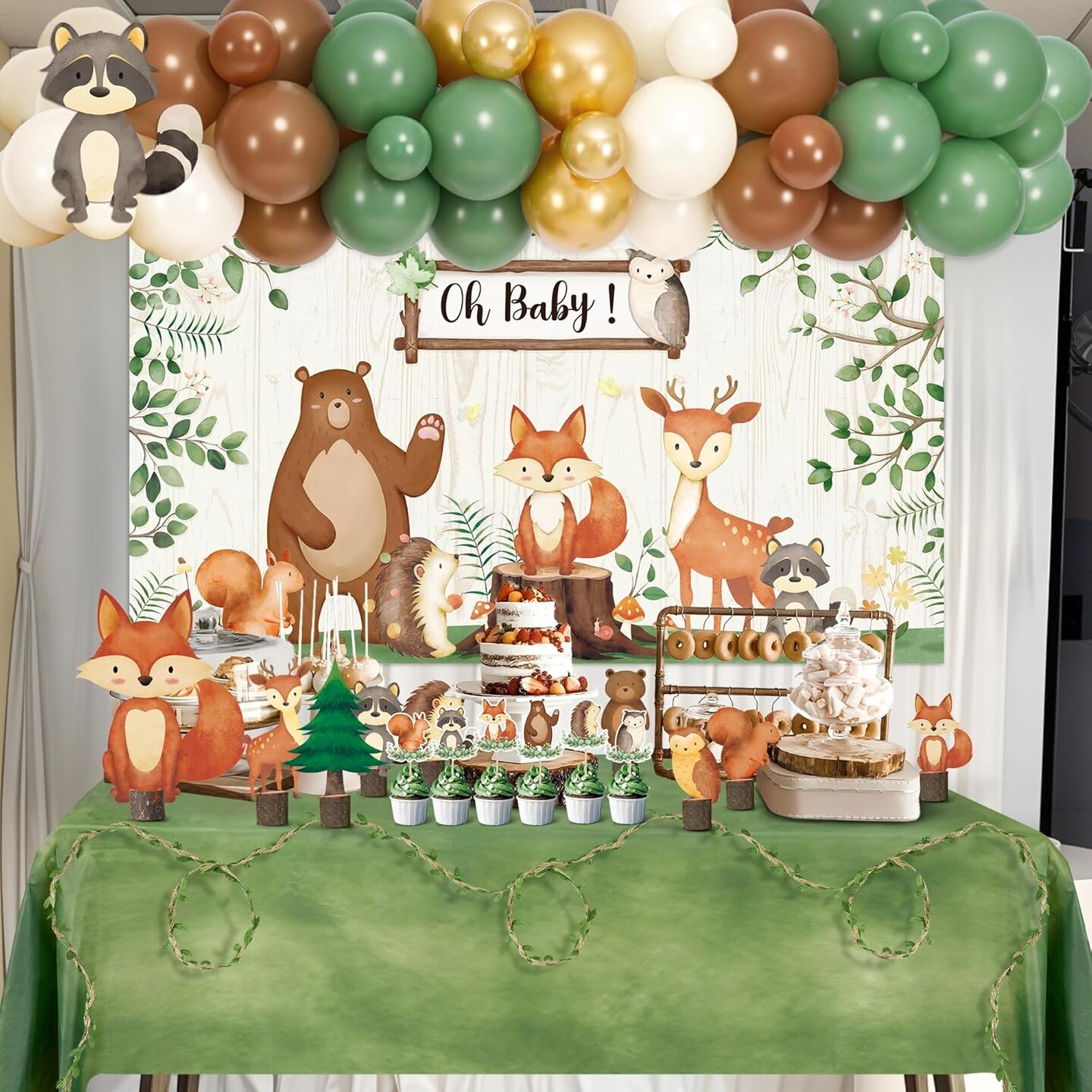 130pcs Woodland Baby Shower Decorations Safari Baby Shower Decorations for Gender Neutral Celebration with Balloon Garlands,Welcome Baby Banner, Baby Boxes and Tabletop Decor