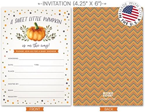 Sweet Little Pumpkin on the Way Baby Shower Invitations and Diaper Raffle Tickets