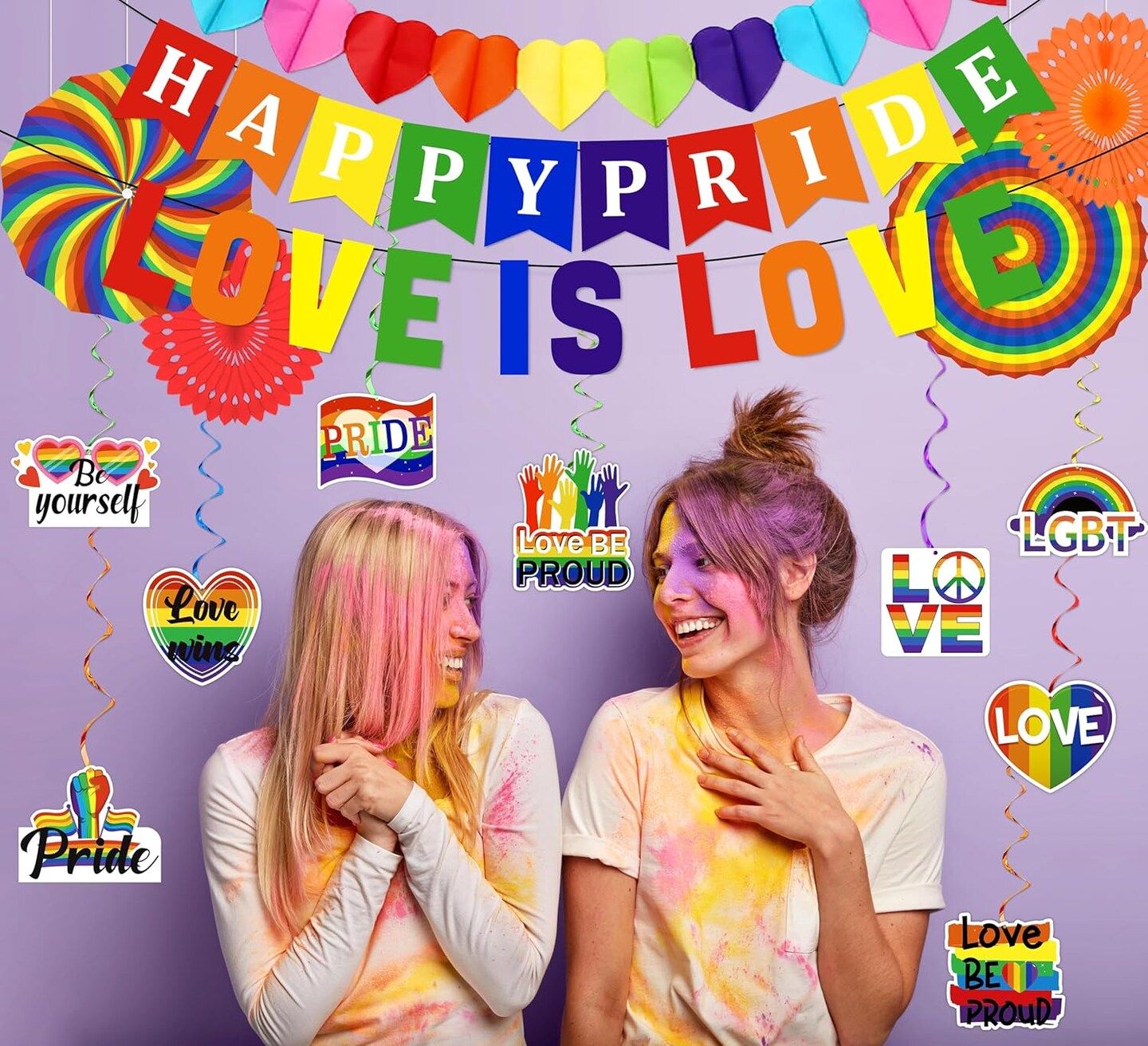 Gay Pride Rainbow Party Decorations - Happy Pride/Love Is Love Banner Garland