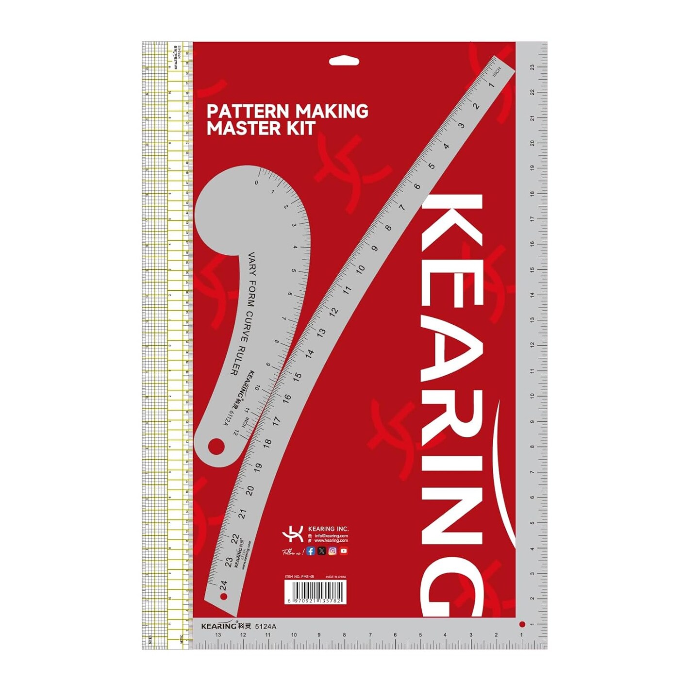 Kearing® Pattern Making Master Kit Aluminum, Includes 2 Curve Rulers, L-Square and Patchwork Quilting Ruler. Pattern Drafting, Sewing, Quilting, and Fabric Marking, 4 Piece Set