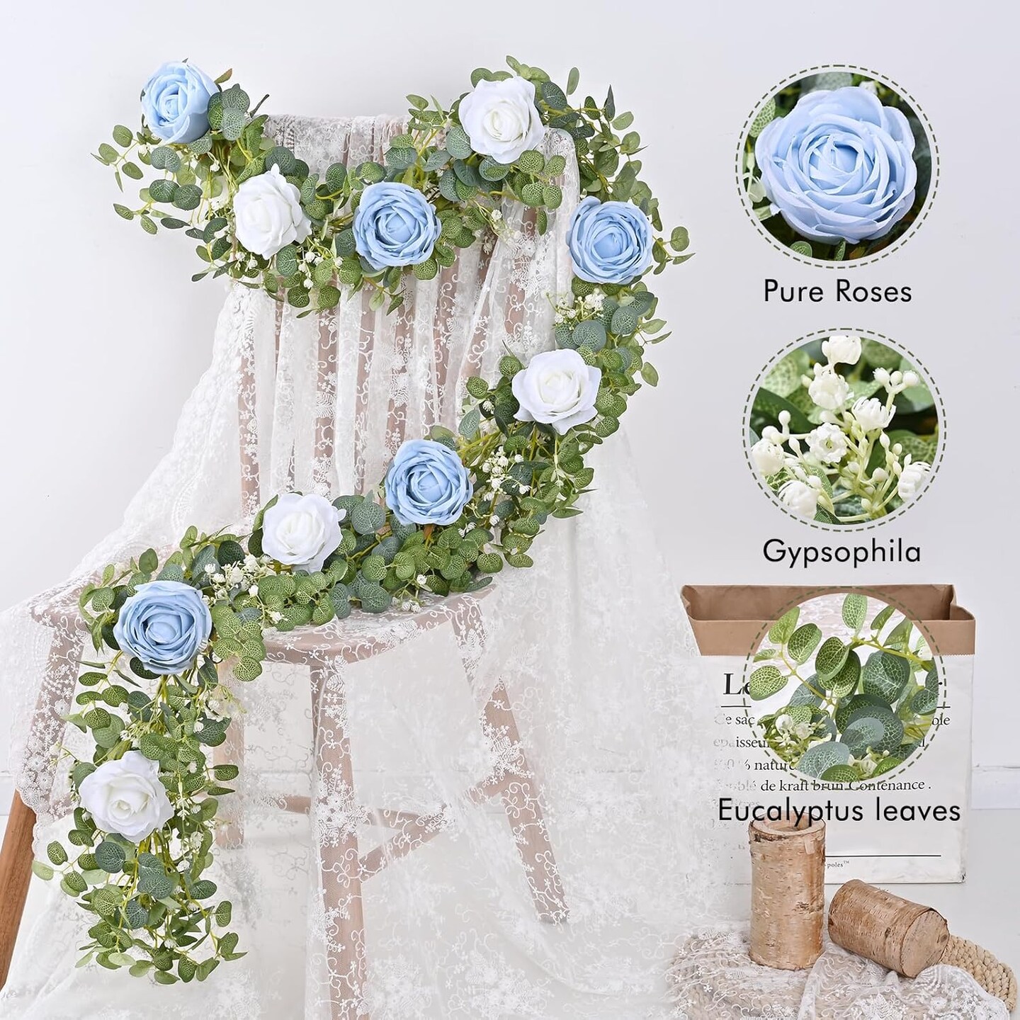 2Pcs Artificial Eucalyptus Garland with Flowers