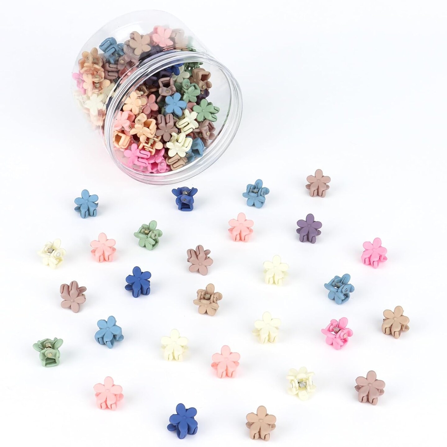 100 Pcs Mini Flower Hair Clips for Girls & Women - 0.5" Small Flower Claw Clips for Fine & Thick Hair, Colorful Tiny Floral Hair Pins with Storage Box, Cute Y2K Hair Accessories for Kids & Toddlers