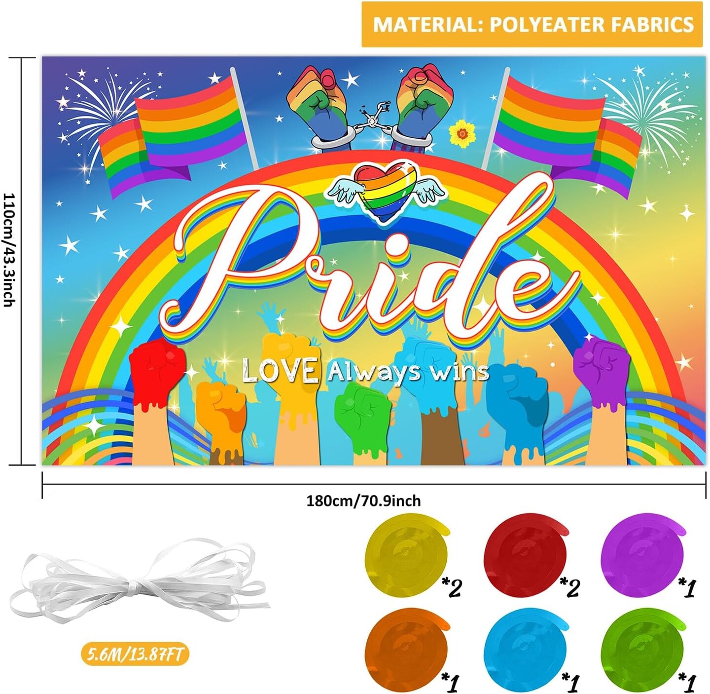 LGBTQ Pride Month Decorations Set with Banner, Backdrop, Hanging Swirls and Centerpieces