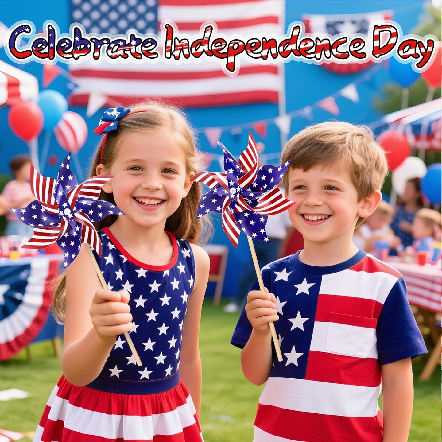 12 Pack 4th of July Decorations Pinwheels, Red White and Blue