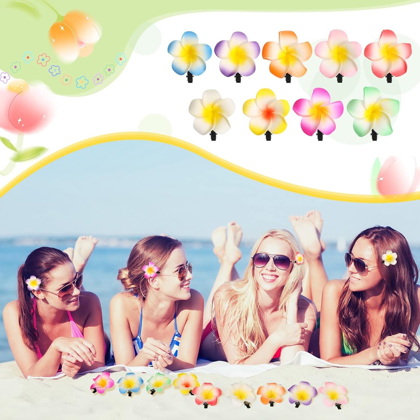 48 Pack Hawaii Artificial Plumeria Hair Clips Hair Accessories