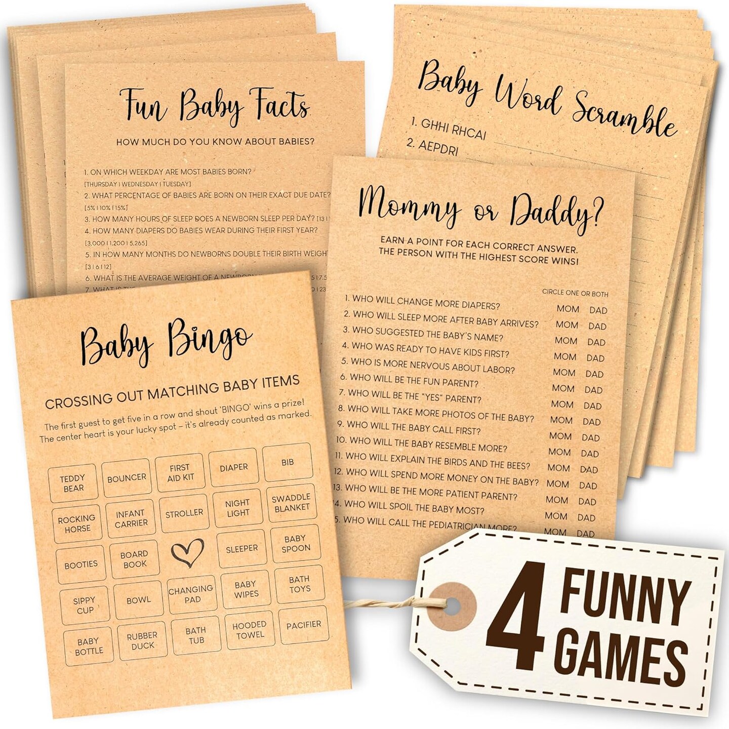 Bingo Baby Shower Games for Girl - Baby Shower Bingo Cards for Guests