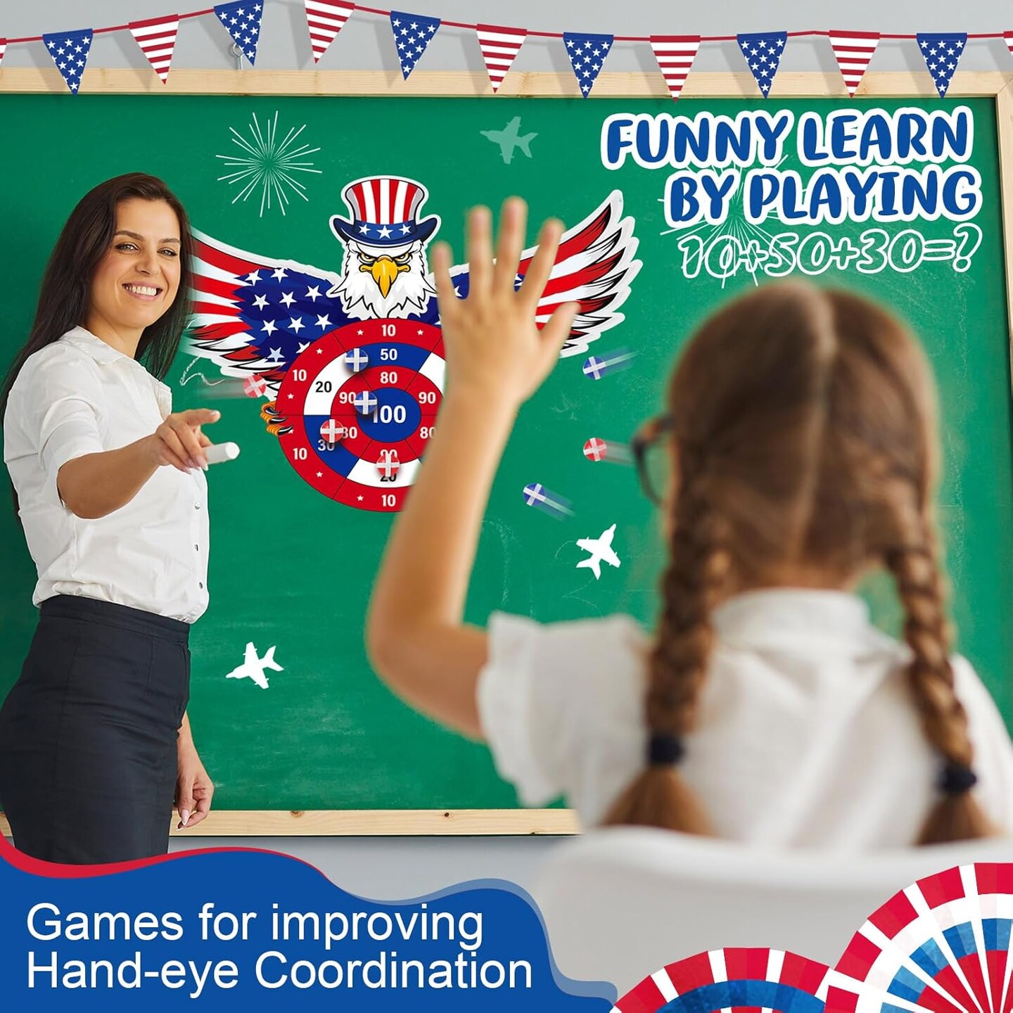 Patriotic Dart Board Party Game Set with 6 Sticky Balls (Eagle)