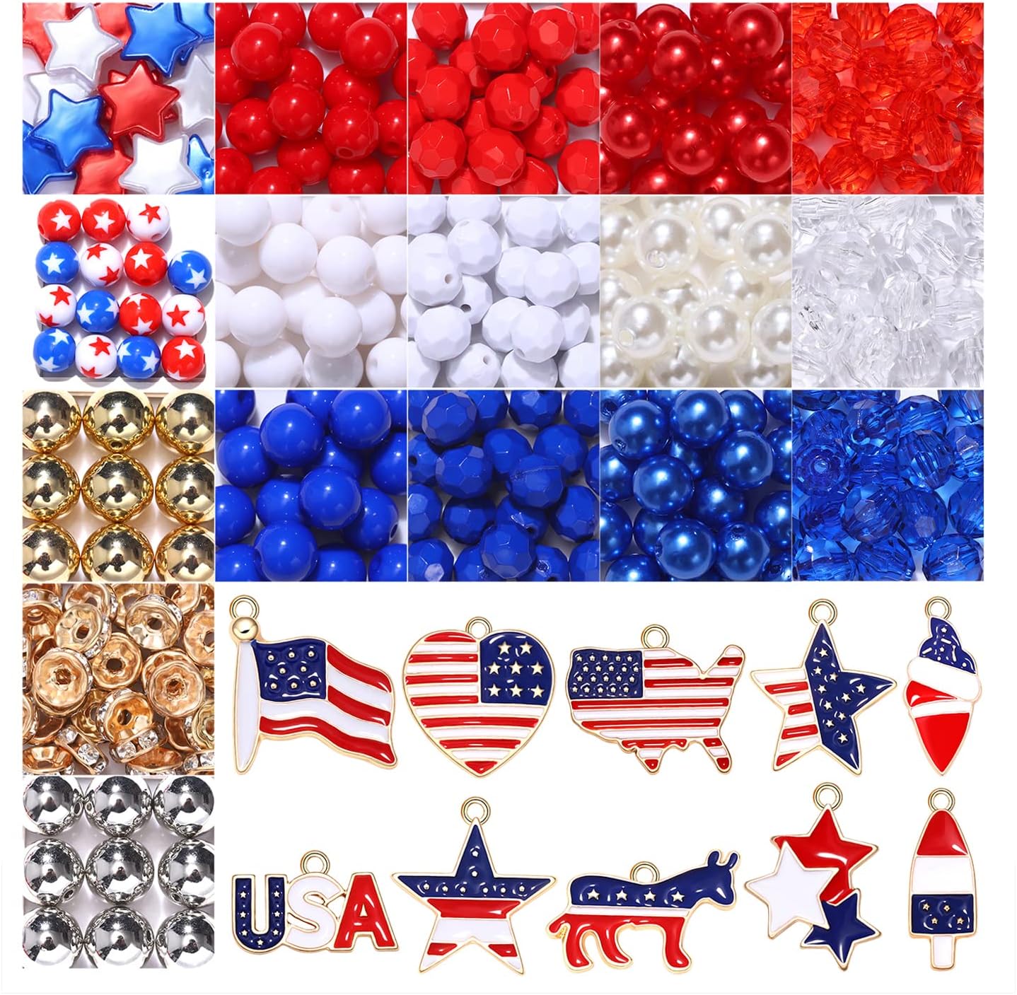 310PCS American Flag Beads Charms for Jewelry Making