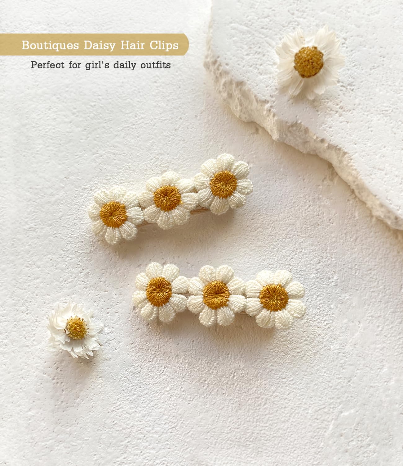 2" Daisy Flowers Hair Clips for Girls, 12 Pcs Cotton Fully Lined Alligator Clips