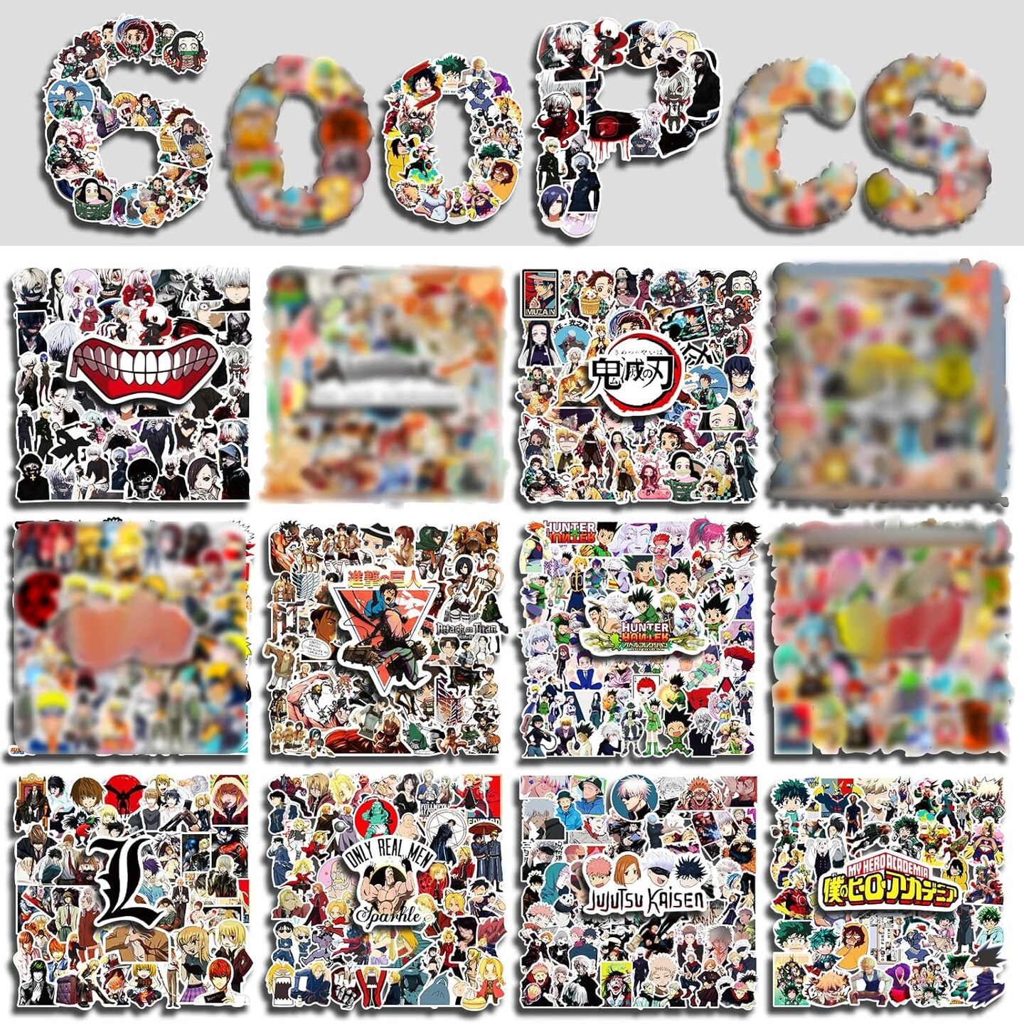 600Pcs Mixed with Classic Anime Theme Sticker Pack
