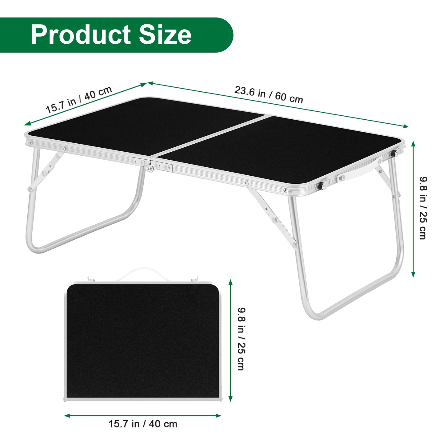 5-Second Setup Portable Aluminum Alloy Folding Table with Steady Lock, Heavy-Duty Reinforcement & Carrying Handle - 23.6" L x 15.7" W x 9.8" H