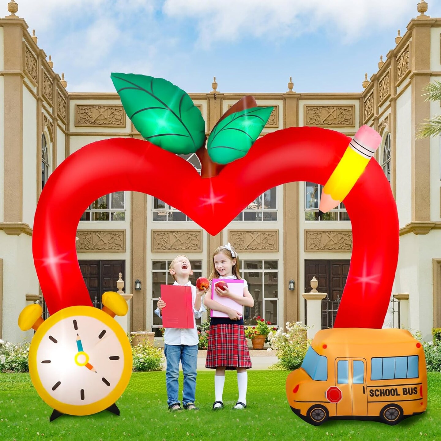 8ft Back to School Apple Inflatable Arch with 4 LED Lights