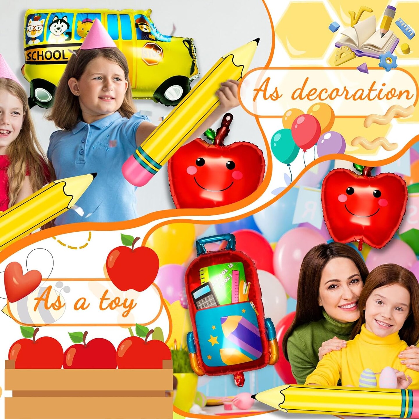 8 Pcs Back to School Balloon Sets Include Pencil Balloons Schoolbag Balloon The Apples Balloons for Back to School Decorations