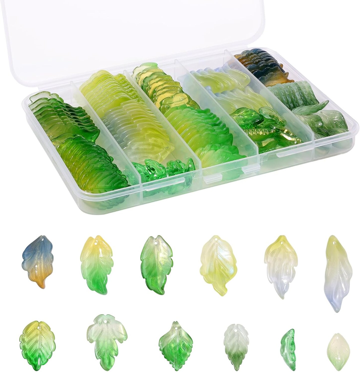 120Pcs Czech Glass Leaf Shaped Beads Assorted Crystal Beads