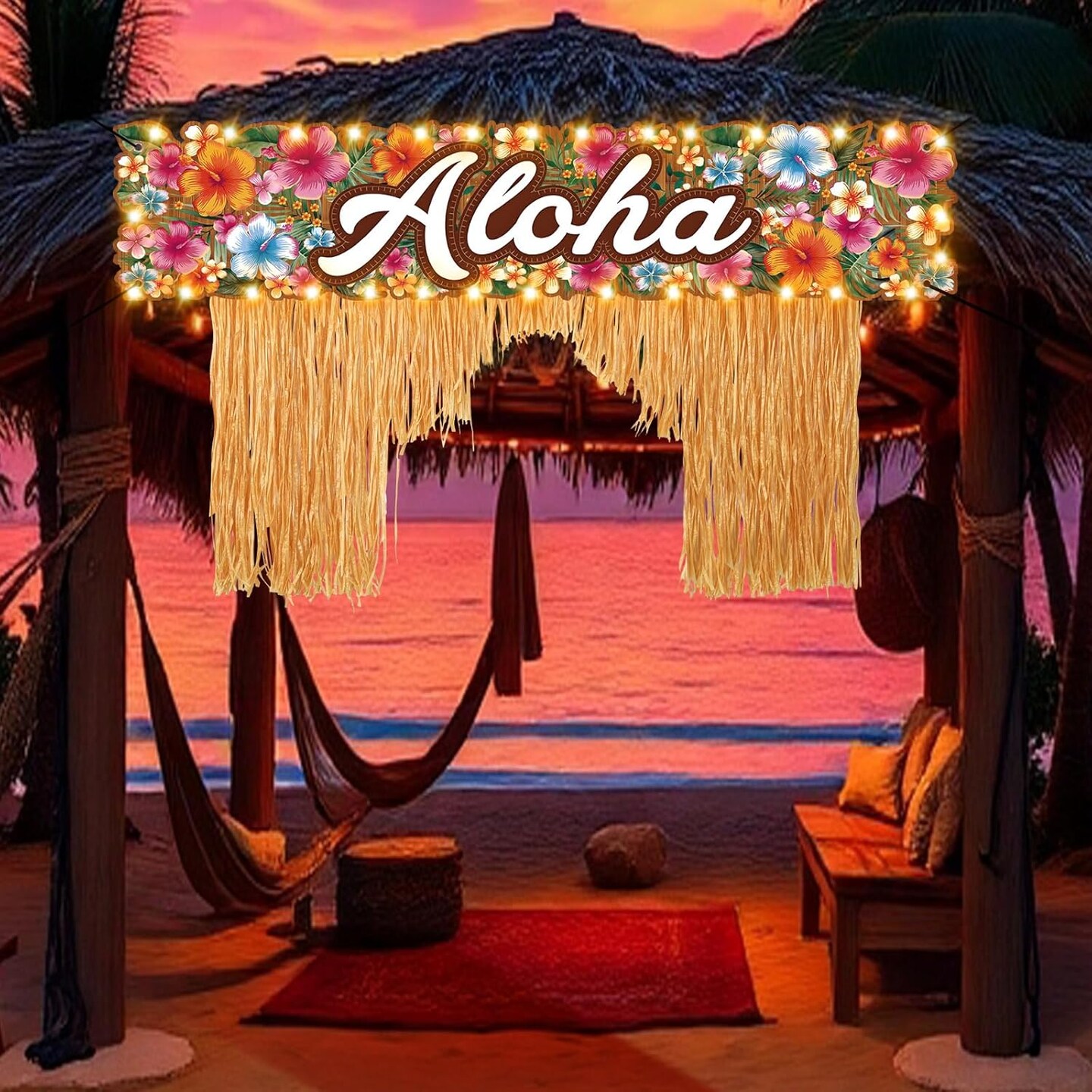 3 Pcs Hawaiian Luau Party Decoration Set Aloha Luau Party Front Door Banner Porch Sign
