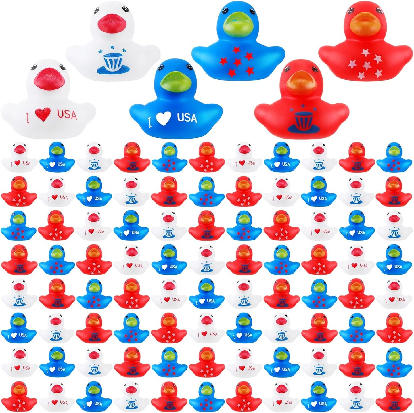 100 Pcs Patriotic Rubber Duck Bulk 1.57 Inch for Party
