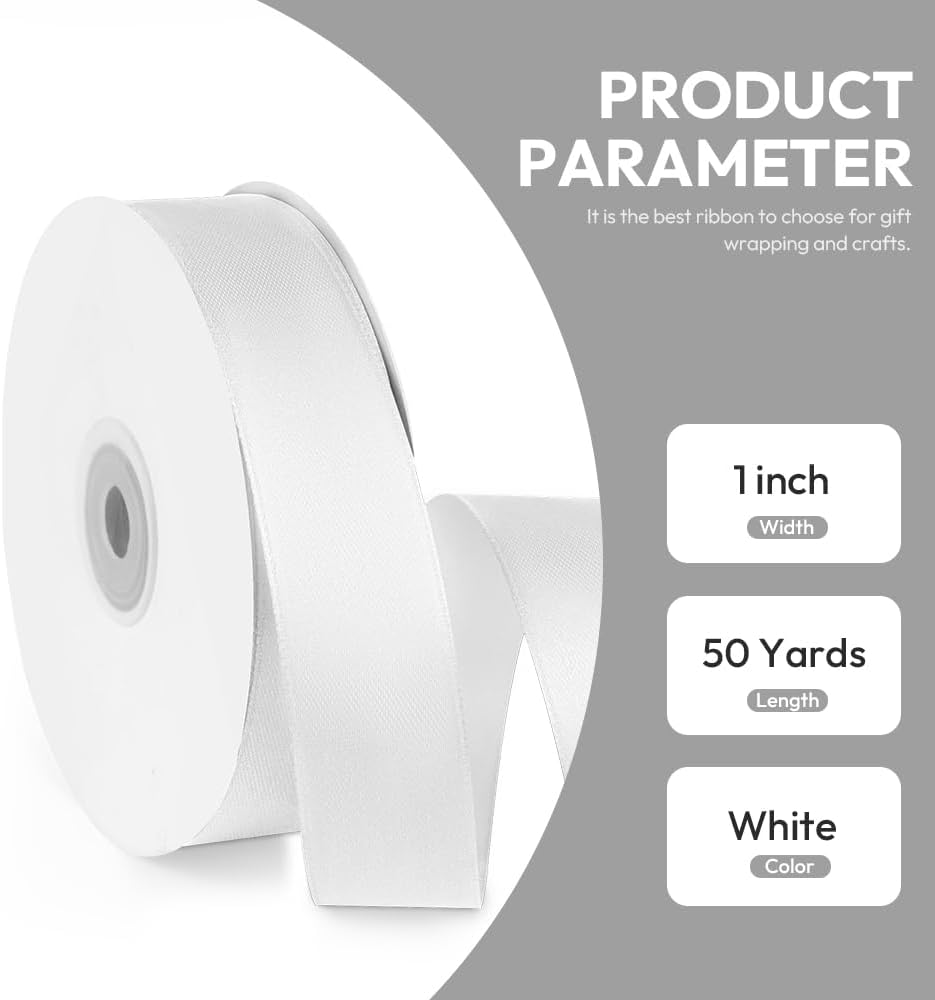 1&#x22; x 50 Yards Satin Ribbon - White Silk Ribbon with Spool
