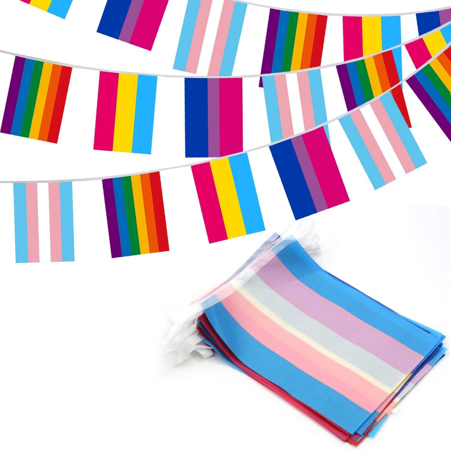 32pcs Assorted Rainbow String Flags - 4 Mixed Pennant Banners with LGBT