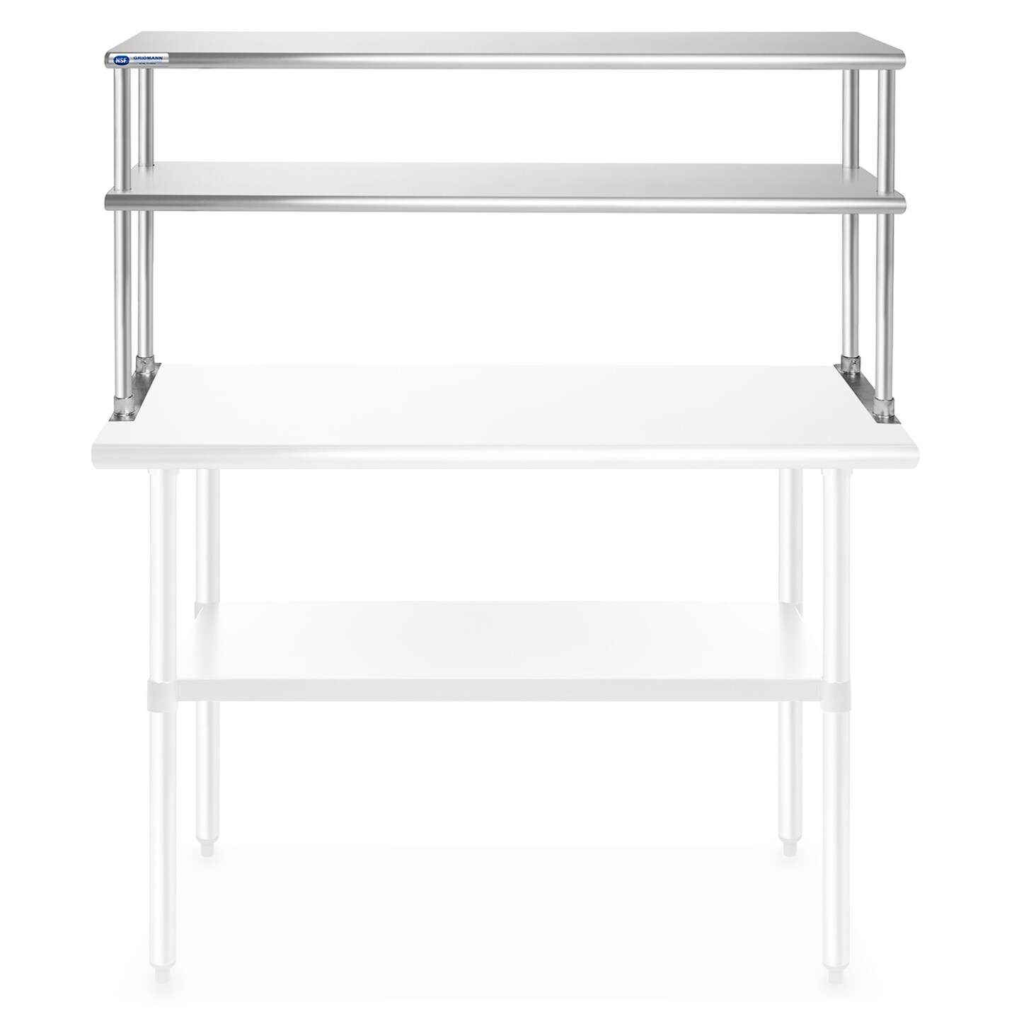 GRIDMANN NSF Stainless Steel Commercial 2 Tier Double Overshelves for Kitchen Prep & Work Table