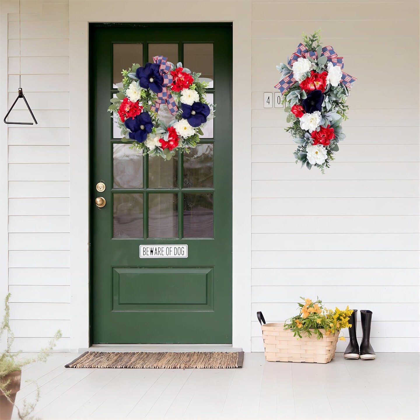 24 Inch Patriotic 4th of July Wreath for Front Door, Red White Blue Flower Summer Wreath