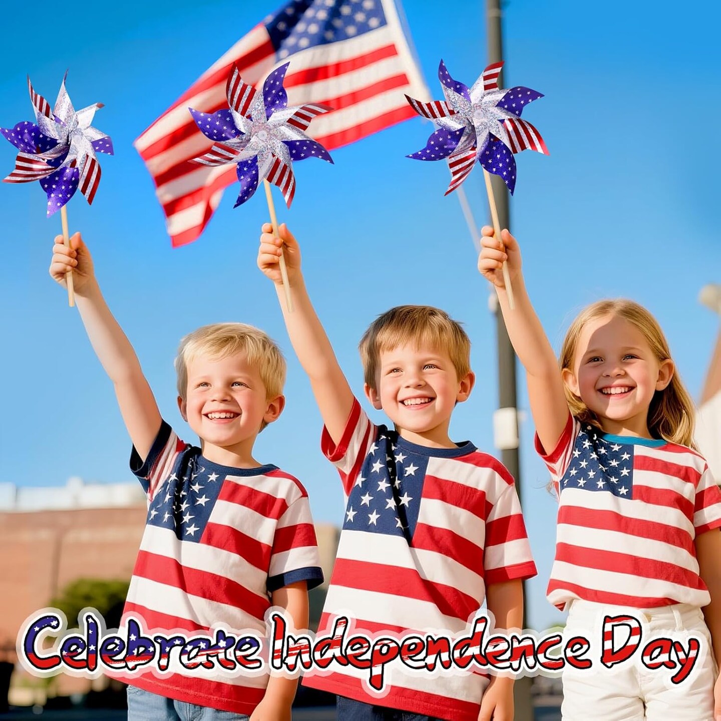 Patriotic Reflective Pinwheels 12 Pack - Red White and Blue American Flag Wind Spinners for 4th of July Decorations, Memorial Day Garden Decor, Outdoor Windmills with Sturdy Wooden Stakes for Yard & Lawn