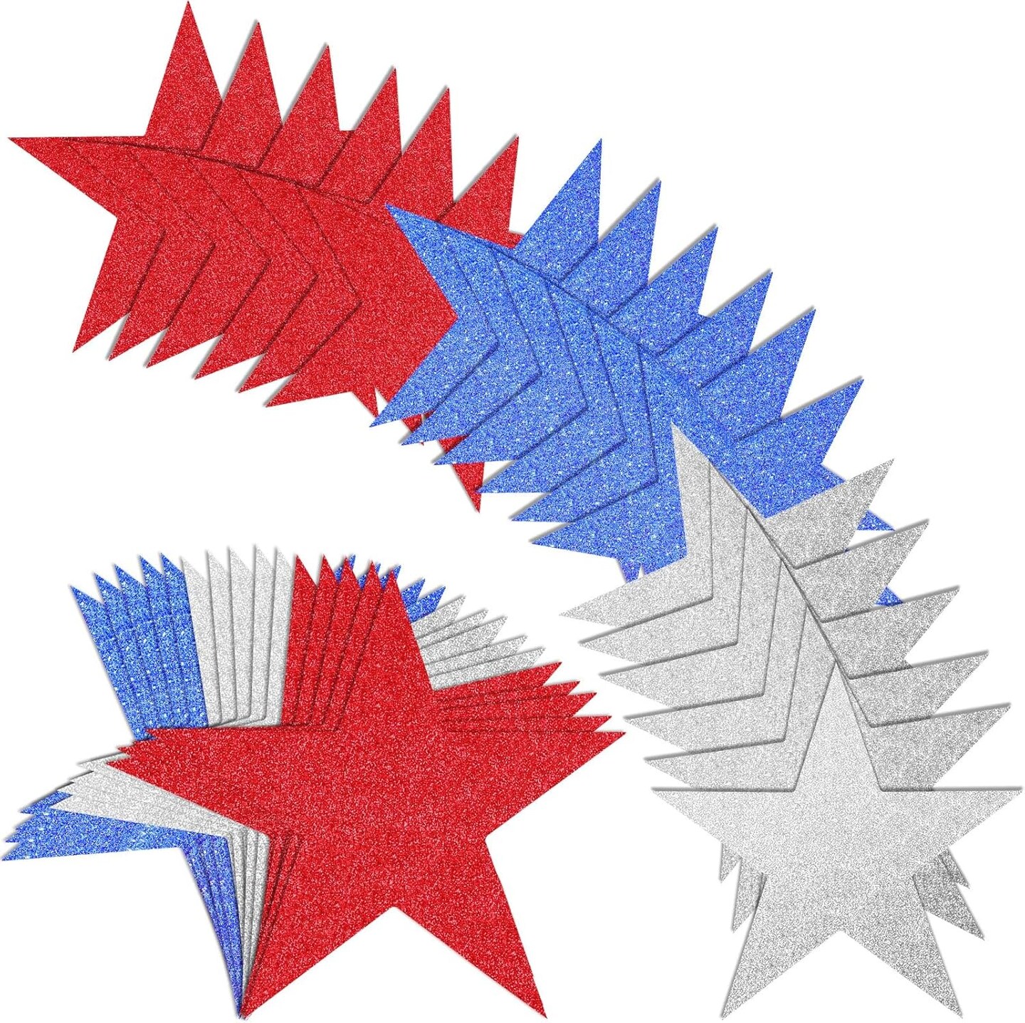 48Pcs Double Sided Glitter Stars Cutouts 4th of July for Wall Decor
