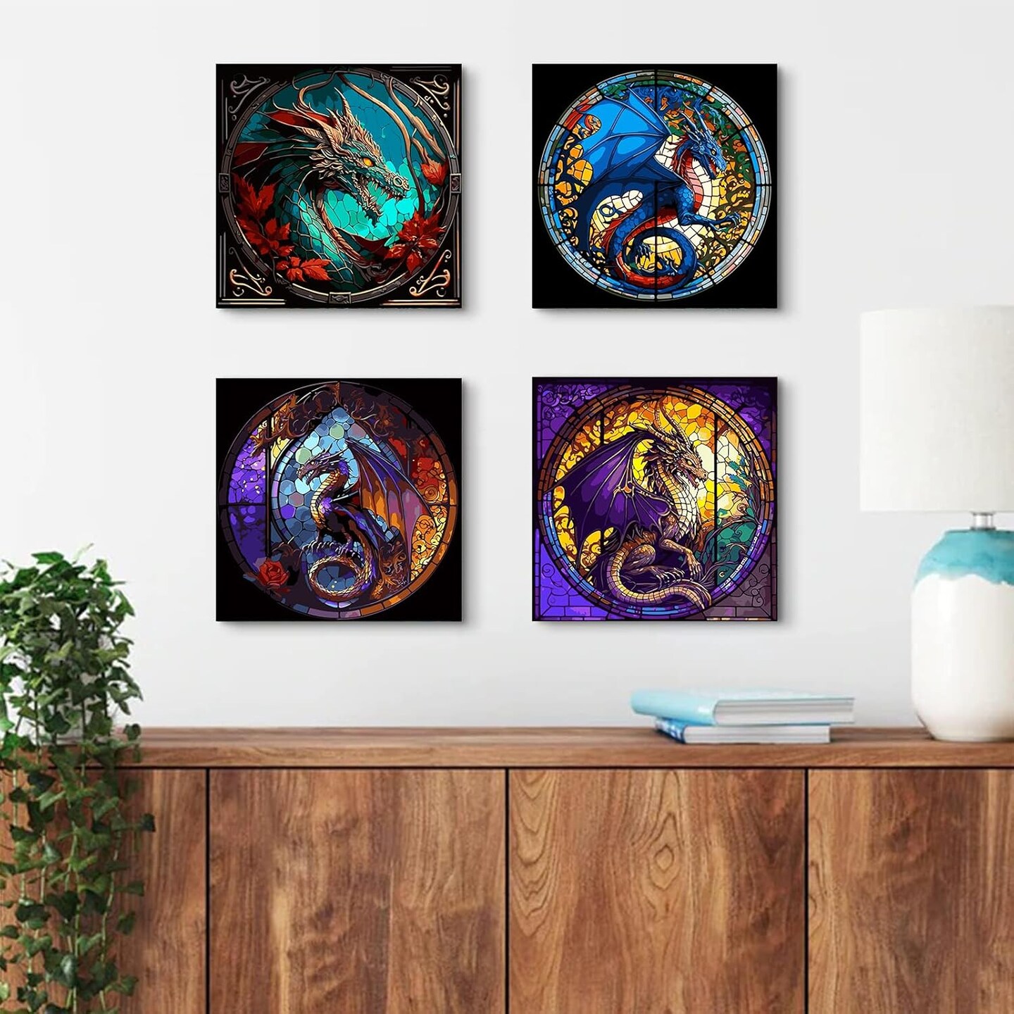 15.7x15.7inch - 4pcs Adult Paint by Number Kits(Dragon)