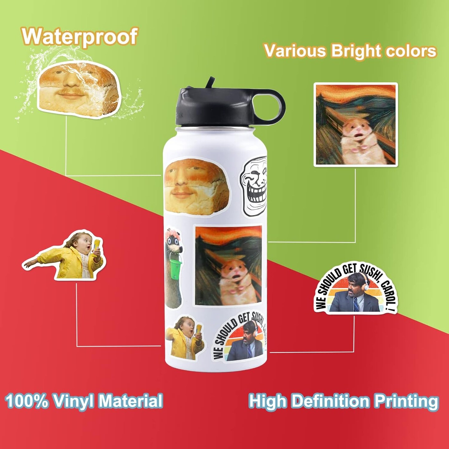 Meme Stickers 300 PCS - Funny Vinyl Stickers for Adults