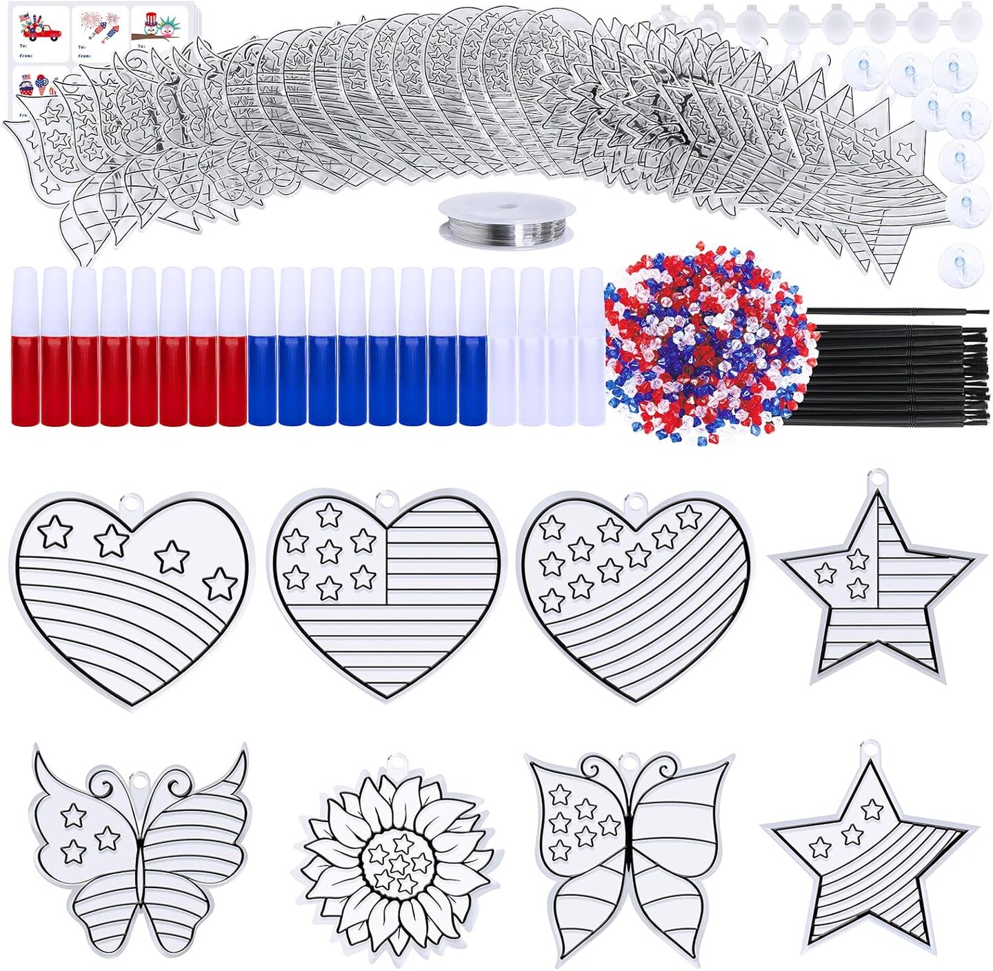 24 Sets Patriotic Suncatcher Ornaments Decoration