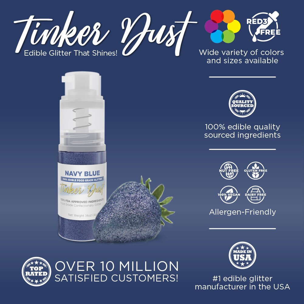 Bakell - Navy Blue Tinker Dust Edible Glitter (4g, 1x Spray Pump) for Food, Desserts, and Beverages!