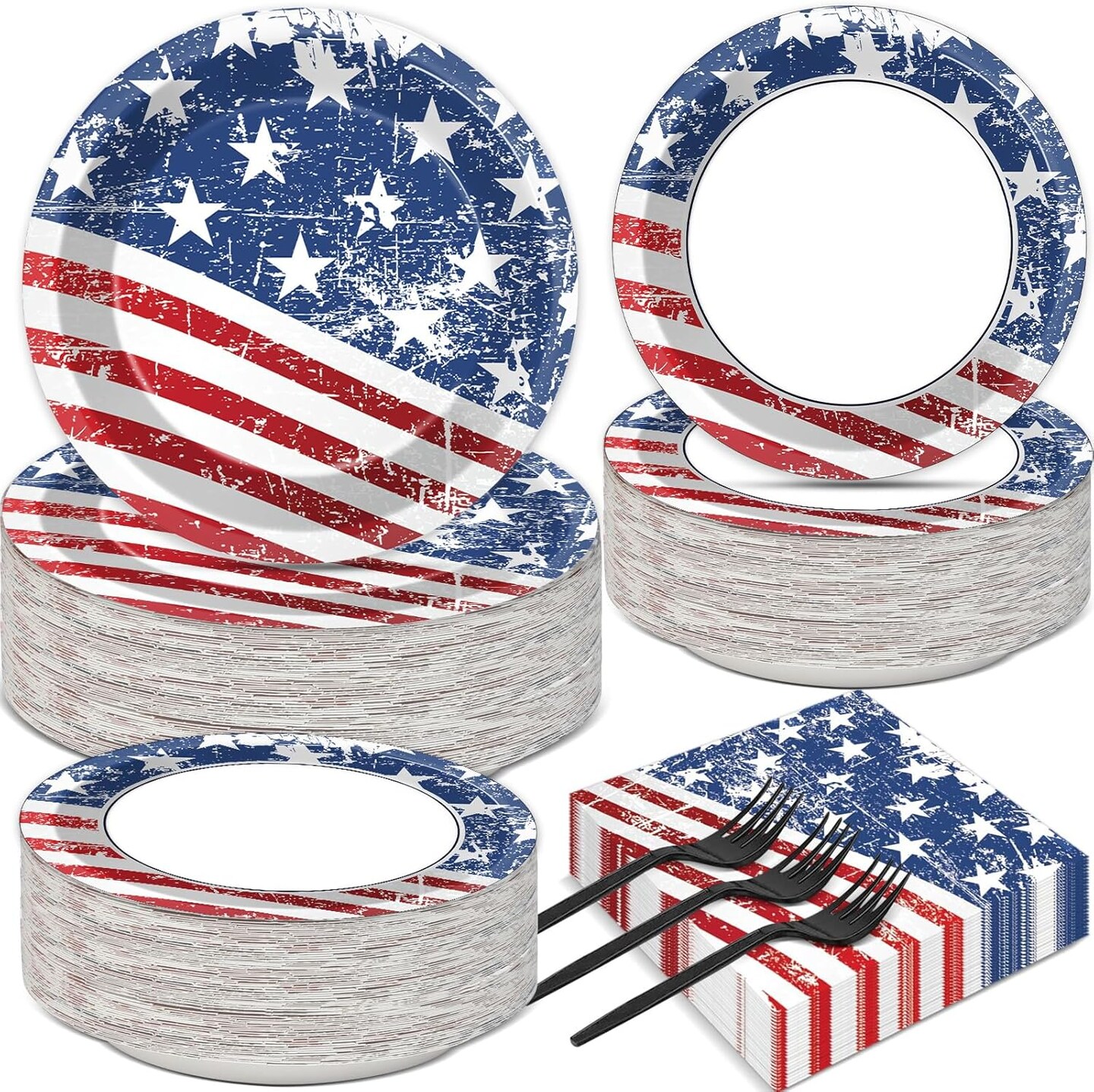 Patriotic Party Supplies Set for 50 Guests – Plates and Napkins with American Flag