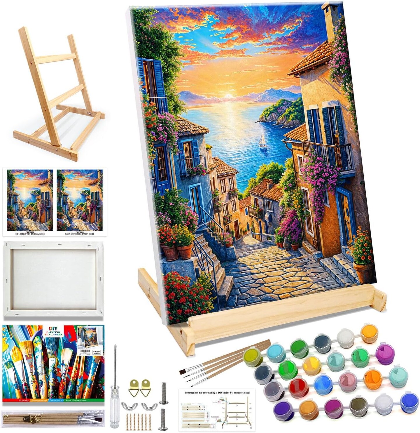 12x16 Inch Paint by Number with Easel Oil Painting Kits for Gift Home Wall Decor