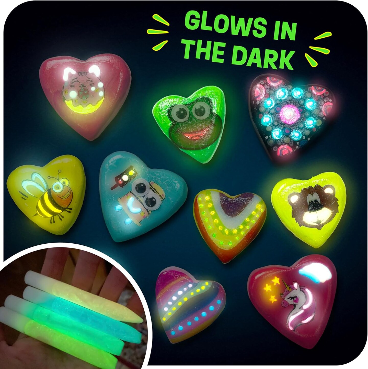 Hearts Rock PaintiHearts Rock Painting Kit for Kids Girls - Glow in Dark Art Supplies Ages 4-12 - Complete STEM Craft Set with Puffy Paint Stickers Gems Paints - Educational Birthday Easter Gifts Art Toys for Girlng Kit