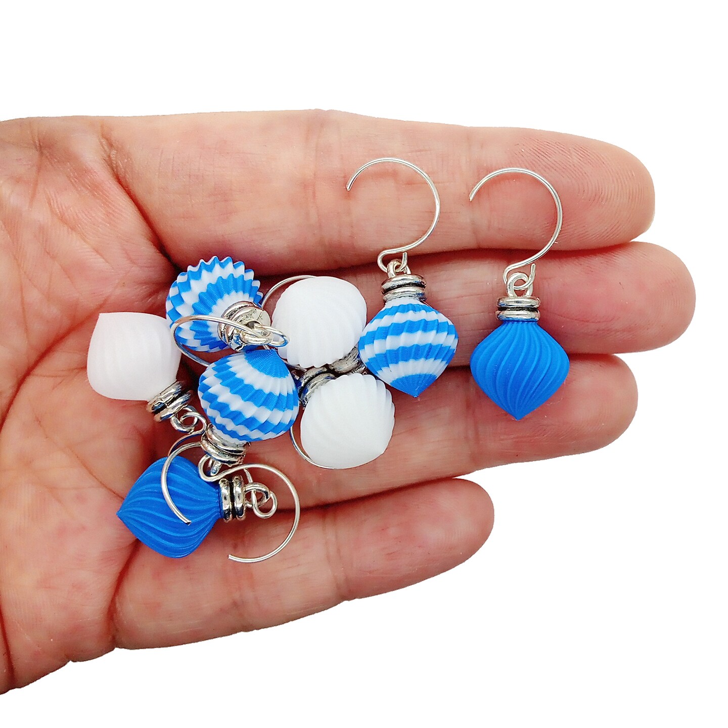 Blue &#x26; White Stripe Miniature Ornament Mix, 8 pc, Tiny Baubles for Dollhouse Christmas Trees, Adorabilities